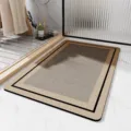 Minimalist waterproof bathroom floor mat with woven texture and black border for home use SKU. - 40*60cm (Diatomaceous Mud) / Simple Stripes-2