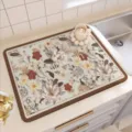 Drying mat diatomite kitchen tableware dish absorbent mat vintage floral non-slip waterproof - 40x50cm (3.5mm) / Spring Canvas