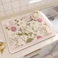 Diatomaceous earth kitchen drying mat, absorbent dish mat for counter, floral pattern. - 30x40cm (2.5mm) / In Full Bloom