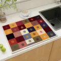 Absorberende diatomeeënaarde afdruipmat met retro kleurenblok bloemenpatroon voor keuken. - Grensoverschrijdende ruit-9