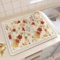 Diatomite dish drying mat for kitchen counter, absorbent floral quick dry pad with non-slip backing. - 30x40cm (2.5mm) / Golden Glow