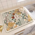 Kitchen diatomaceous earth drying mat with stylish retro floral print for tableware - Green Forest Garden