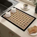 Kitchen drying mat for tableware, absorbent diatomaceous style with geometric checkered pattern. - Dotted Grid