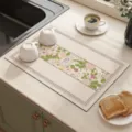 Absorbent diatomaceous earth kitchen drying mat with floral design, anti-slip and heat resistant. - Warm Spring Garden