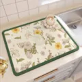 Absorbent diatomaceous earth kitchen drying mat for dishes and tableware with floral vintage pattern. - Spring Branch