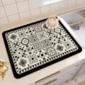 Black and white tile pattern kitchen drying mat, absorbent dish drying pad for counter. - Lorraine