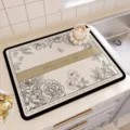 Kitchen diatomaceous earth drying mat, absorbent non-slip tableware pad with botanical art. - Plant World