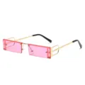 Lunettes de soleil rectangulaires sans monture pour femmes, verres roses et branches dorées. - Monture Dorée Verres Rose Océan