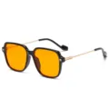 Fashion square anti-blue light glasses with bold black frames and striking orange lenses. - Black Frame Gold Legs Orange Lens (C4)