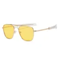 Men's vintage aviator sunglasses with gold metal frame and yellow HD polarized lenses. - Gold Ocean Yellow Polarized C7