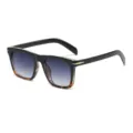 Classic square sunglasses with gradient lenses, thick black and tortoise frame with gold arrow. - Black Top Leopard Bottom Gradient Grey C9
