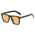 Black square frame sunglasses with yellow lenses and metallic dagger accent for daily fashion. - Black Frame Orange Lens