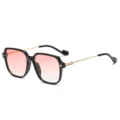 Fashion large square sunglasses with gradient pink lenses, chic black frame and gold temples. - Black Frame Gold Legs Gradient Pink Lens (C5)