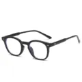 Retro tonda montatura occhiali nera, classico stile vintage per look quotidiani e streetwear. - Nero Lucido Anti-luce Blu