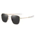 Men's vintage polarized aviator sunglasses with gold metal frame and clear temple tips. - Silver Frame Black Lens Polarized C2