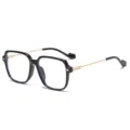 Black and gold square frame anti-blue light glasses, stylish fashion eyewear for daily wear. - Black Frame Gold Legs Anti-Blue Light (C7)