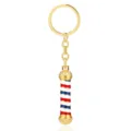 Primo piano dettagliato di un portachiavi a palo da barbiere dorato con strisce smaltate tricolori. - Portachiavi (G-787) / Oro