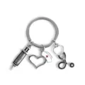 Nurse medical keychain with syringe stethoscope nurse hat charms, metal keyring gift. - G-415