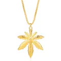 Goudkleurige cannabis blad hanger ketting met bijpassende schakelketting voor dagelijkse mode. - A-846 / Goud