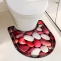 Tapis de toilettes en terre de diatomée absorbant en forme de U avec motif galets rouges - Galet — 13