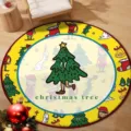 Round Christmas crystal velvet non-slip floor mat with cartoon tree and elf patterns - 40x40cm / Christmas Round Mat 24