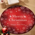 Round red Christmas crystal velvet decorative rug with Merry Christmas greeting text - 40x40cm / Christmas Round Mat 26