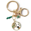Detailed view of cute panda keychain with bamboo charms and golden lobster clasp - G-1522 -2