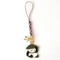 Detailed close-up of a cute panda pendant with a green hat and colorful braided strap charm. - G-1539 -2