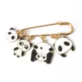 Cute gold-tone safety pin with four unique cartoon panda charms for bags - D-403 -2
