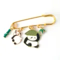 Cute Chinese style gold safety pin charm pendant featuring pandas and green bamboo stalks - D-403 -3