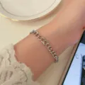 Silver curb chain bracelet for women, minimalist daily wear jewelry piece, elegant metal link design. - Thick Chain Style (MY34366)