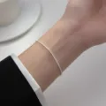 Minimalist S925 sterling silver thin tennis bracelet for women dainty stacking wrist jewelry - Minimalist Fine Chain Rhinestone Row Bracelet (MY36503)