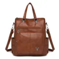Sac à dos vintage en cuir PU marron pour femme, grand capacité sac de voyage décontracté. - Marron