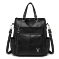 Sac à dos femme en cuir PU noir, grand sac vintage décontracté pour voyage quotidien. - Noir