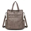 Women PU leather backpack vintage convertible casual daypack stylish large travel bag - Khaki