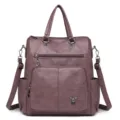 Sac à dos femme en cuir PU souple rétro grand capacité sac bandoulière voyage chic - Violet