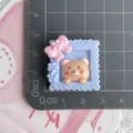 Cute cartoon bear resin cabochon bow frame DIY phone case hair clip craft patch decoration - Blue Frame and Brown Bear