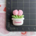 Süße Harz rosa Tulpe Topfpflanze Cabochon DIY Charme für Handyhülle Haarnadel Handwerk 2cm - Off-White Topf Rosa Tulpe