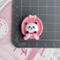 Detail shot of a cute pink panda resin cabochon patch, ideal for DIY phone case and hair clip decor. - Watermelon Red Frame and Panda