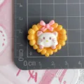 Cute cartoon cat resin flatback charm with pink bow for DIY phone case and hairpin decor - Yellow Frame and Cat
