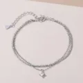 S925 Sterling Silber zweilagiges Armband mit quadratischem Zirkon Anhänger eleganter - Weißgold