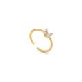 Anillo abierto bañado en oro con banda retorcida y dos piedras de cristal, joyería fina. - Anillo de Corazón / Abierto Ajustable / Dorado