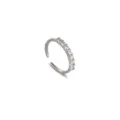 Anillo abierto de plata esterlina 925 con circonitas cubicas apilable moda mujer - Anillo de engaste pavé / Abierto Ajustable / Plateado