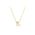 Vista detallada del collar de plata S925 con símbolo de porcentaje, perla y piedras brillantes. - Plata 925 / Dorado