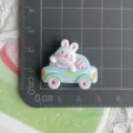 Resin cute rabbit car craft accessory, perfect for DIY hair clips, keychains and shoe charms. - Blue Car White Rabbit