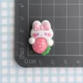 Cute glossy cartoon rabbit strawberry resin flatback DIY jewelry accessories crafting charms - Pink Bowknot Rabbit Hugging Strawberry