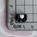 Mini black resin bow charm with pink heart for DIY phone case and hair clip decoration. - Heart Streamer Bow / Mini Size / Black and Pink Color Scheme