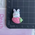 Dettaglio del ciondolo coniglio fragola in resina per accessori fai da te e misura. - Coniglietto Sdraiato sulla Fragola