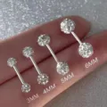 Pendientes de Boton con Doble Bola de Estrass Brillante en Plata de Ley 925 para Mujer Elegante - 3mm / Plata