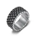 Close-up detail of the woven texture and distressed finish on a vintage stainless steel ring - Size 7 / Steel